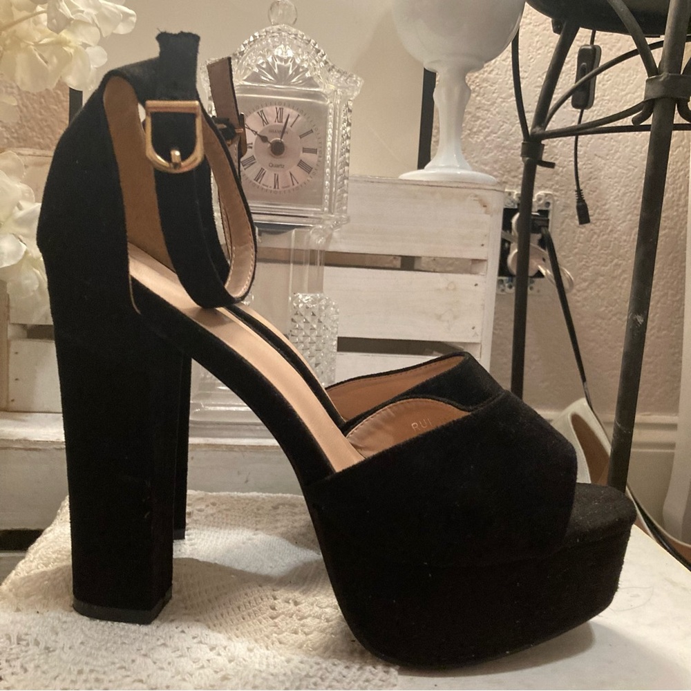 Black Suede Ankle Strap platform heels
